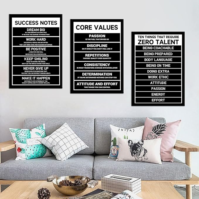 Motivational 3 Pieces Posters Wall Art Office Decor Inspirational Entrepreneur Quotes Printed on Canvas Picture Painting for Living Room Gym Workplace Artwork Stretched and Framed [60''Wx28''H]