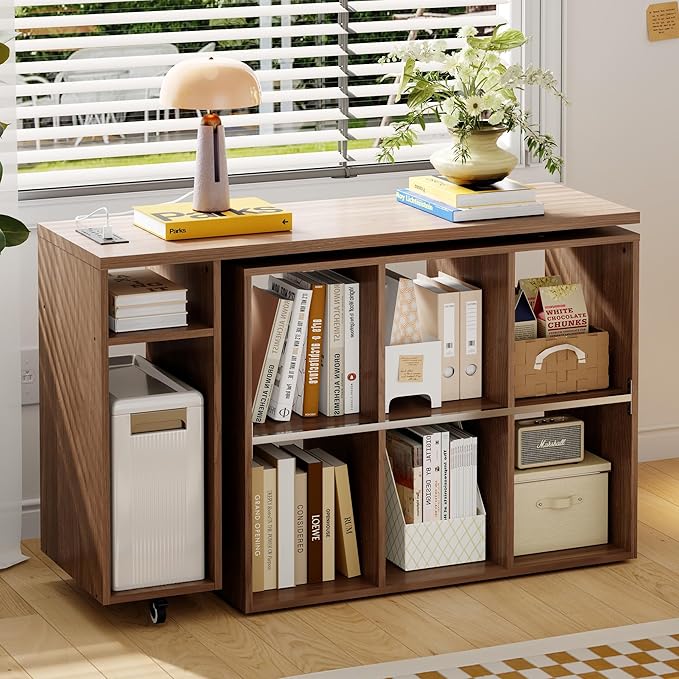 L-Shaped Desk with Storage–Small Study Table with Charging Station, Rotating Writing Desk & Corner Computer Desk for Home Office, 67” Long Bed Side Table（Oak）