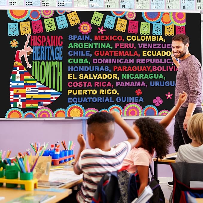 gisgfim Hispanic Heritage Month Bulletin Board Decorations Set Spanish English Classroom Latin American Cutouts National Hispanic Heritage Month Bulletin Board Decor for School Home Chalkboard Wall