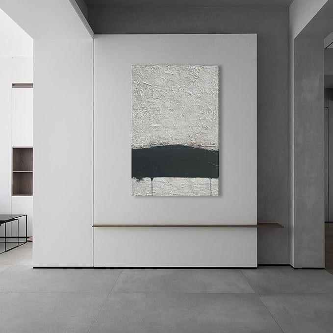 NANKAI Hand-Painted Minimalism Black and Gray Art Oil Painting Canvas Abstract Oil Painting Wall Art 36x24 Inch Home Wall Decoration