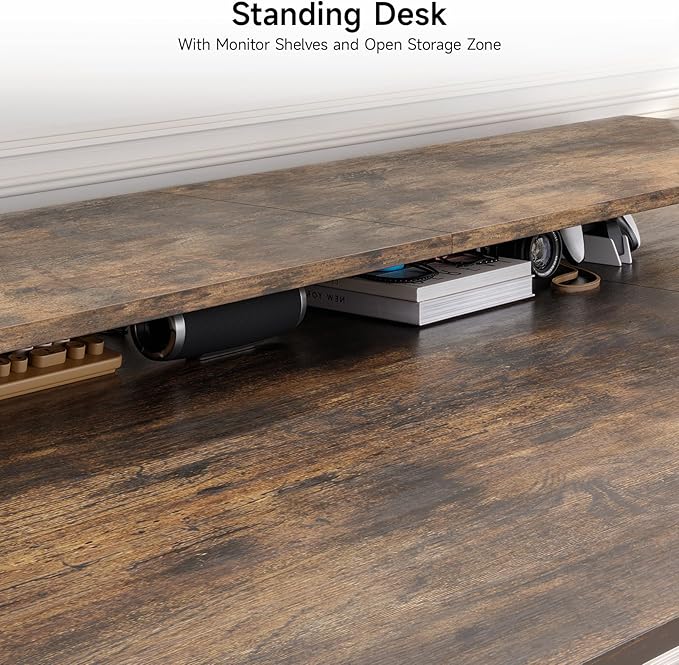 L Shaped Electric Standing Desk, 71x43'' Computer Desks with 2 Monitor Shelves, Dual Motor and Memory Controller, Gaming Corner Desk Adjustable Height from 28-46'' for Home Office, Rustic Brown