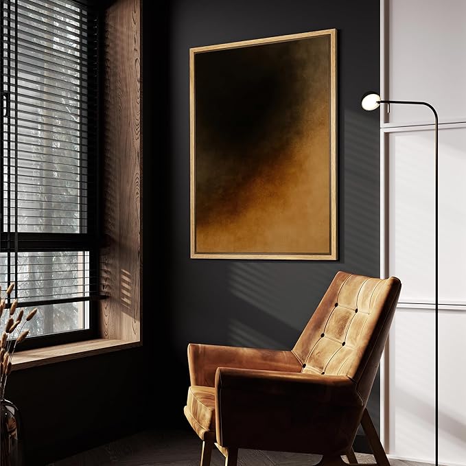 SIGNFORD Framed Canvas Print Wall Art Golden Ember Abstract Deep Black and Warm Ochre Gradient Illustration Modern Art Decorative Chic Relax/Zen for Living Room, Bedroom, Office - 16"x24" Natural