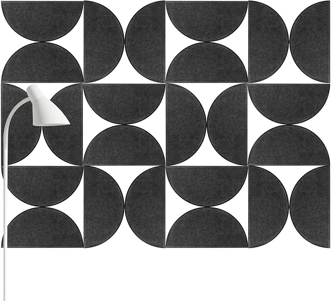 24 Pack Decorative Bulletin Board Felt Wall Tiles Bulk 11.8"x5.9" Semi-Circle Large Wall Art with Removable Adhesive Tabs for Customizable DIY Home Office Decoration Gift (Black)