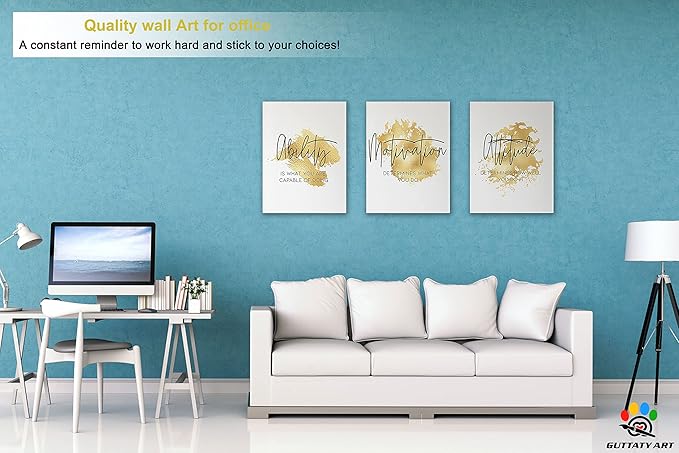 Office Wall Art - 3 Panel Motivational Canvas, Inspirational Quotes for Home Decor, Positive Entrepreneur Words Poster Frame for Company, 12"x24"x3Pcs