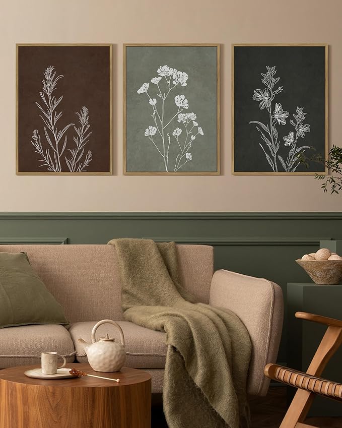 Drsoum Flower Wall Art Vintage Floral Minimalist Wall Hanging Decor Farmhouse Colorful Botanical Prints Artwork for Office Dining Room Hallway 11x14in Natural Framed