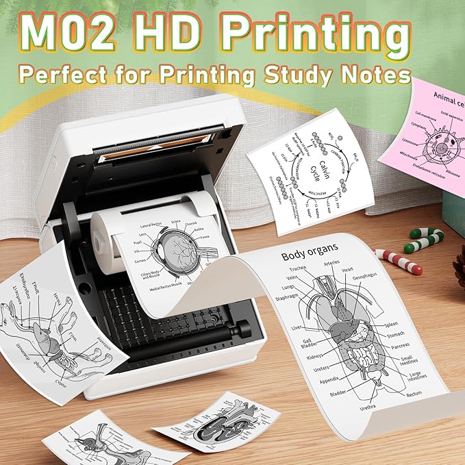 Phomemo Sticker Printer- Mini Thermal Sticker Printer Machine, Small Pocket Label Maker Instant Print for DIY Creation, Study Notes, Photos, Portable Inkless Photo Maker for Kids/Students, White