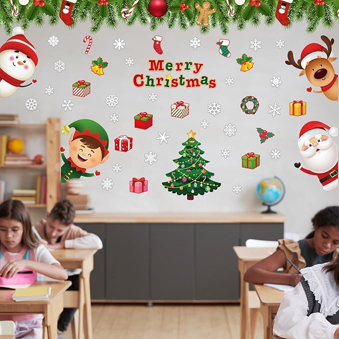Christmas Bulletin Board Set Merry Christmas Theme Classroom Decorations Snowman Reindeer Elf Santa Paper Cutouts for Xmas Winter Holiday Chalkboard Home Wall Decor