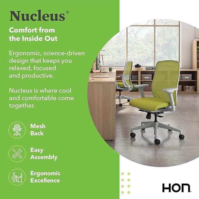 HON Nucleus Task Chair, Spectrum Mesh, Standard Synchro-Tilt Control, Office Chair with Lumbar Support, Height and Width Adjustable Arms, Titanium Frame, Pear