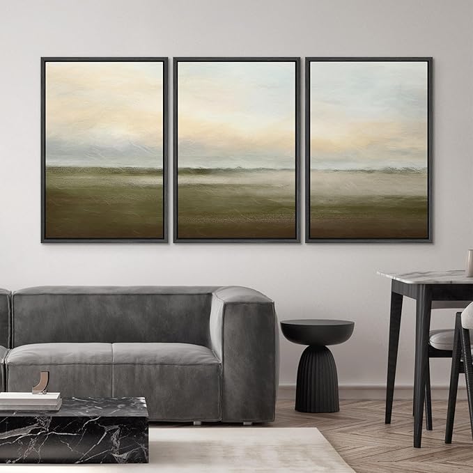 SIGNWIN Framed Canvas Print Wall Art Set Pastel Sunset Country Farmland Landscape Nature Abstract Illustrations Fine Art Decorative Nordic Rustic for Living Room, Bedroom, Office - 16"x24"x3 Black
