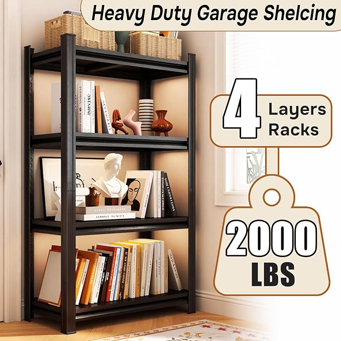 Industrial Metal Book Organizer 4 Tier Adjustable Shelf Unit - Black, Small Space Bookcase for Bedroom, Living Room, Kitchen, Balcony