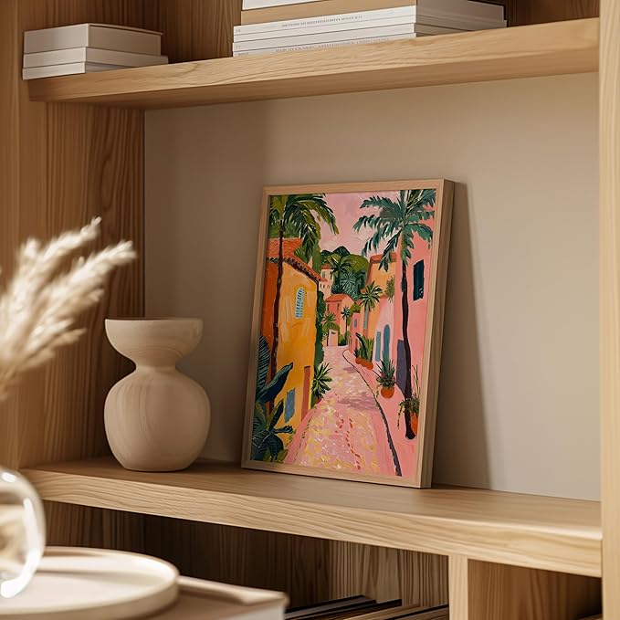 HAUS AND HUES Floral Art Wall Decor - Wildflowers Wall Art for Living Room, Floral Artwork for Bedroom Walls, Flower Painting for College Girls Dorm Room (Palm Tree City, Beige Frame, 11x14)