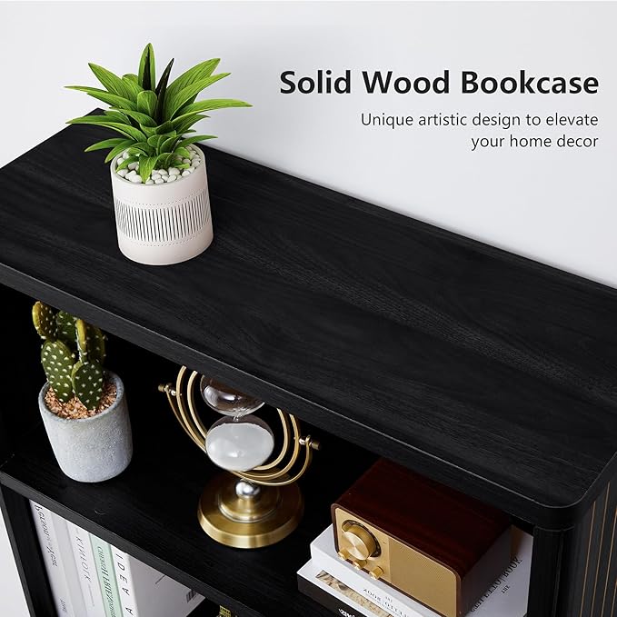 70" Tall Bookshelf, 5 Tier Large Wood Bookcase with Doors, Modern Floor Standing Bookshelves and Bookcases, Open Display Shelves with Storage Cabinet for Living Room, Bedroom, Classroom, Office, Black