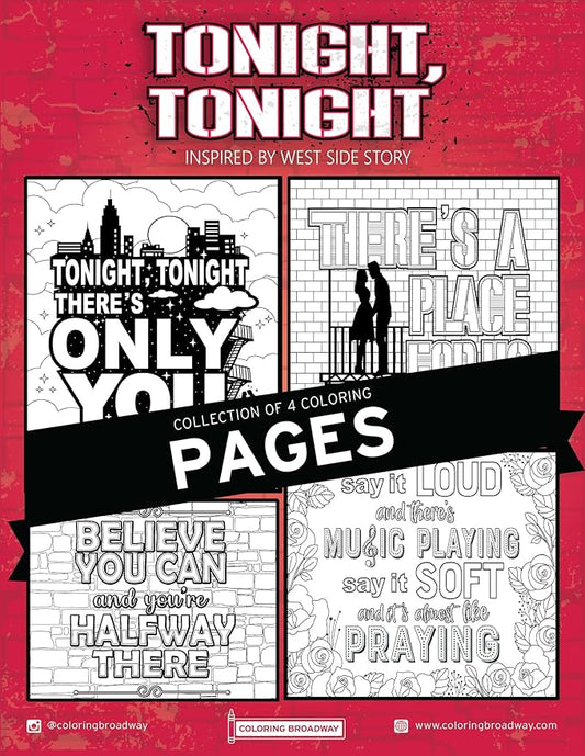 Coloring Broadway - West Side Story Inspired Coloring Pages (Set of 4), Tonight, Tonight Musical Merchandise, Printed on Matte Card Stock (8 1/2” x 11”), Ideal Gift for a Broadway Theater Lover