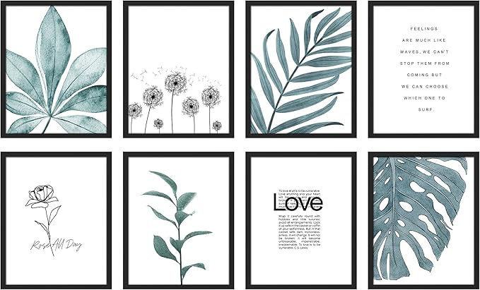 SIGNWIN Framed Poster Bathroom Decor, Wall Art Room Decor Multicolor for Living Room, Bedroom, Office Pastel Tropical Jungle Botanical Flower Plants Nature Abstract Shapes - 12"x16"x 8 Black