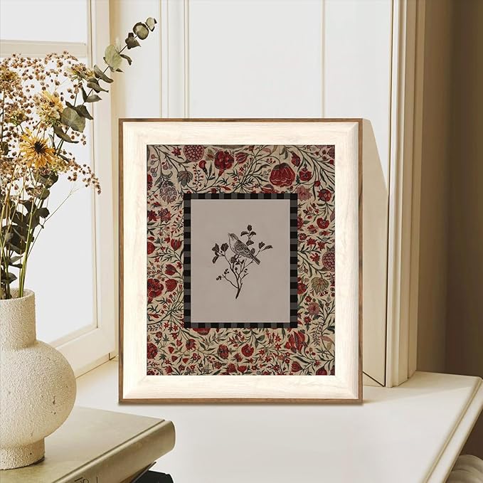 ASTRDECOR Framed Canvas Wall Art - Vintage Botanical & Bird Print, Cottagecore Floral Retro Decor for Living Room, Bathroom, Desktop, Preppy Style, 10x12 Inch