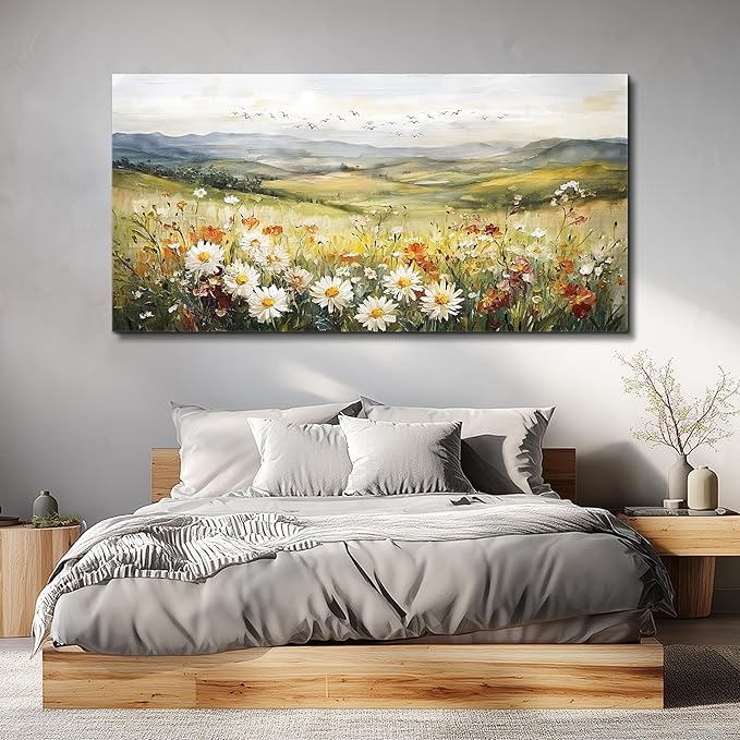 FUHAIHUA Canvas Wall Art For Living Room Large Framed Wall Decor For Office Modern Bedroom Decorations Prairie Flowers Landscape Pictures Farmhouse Paintings Artwork Aesthetic Home Decor 30" x 60"