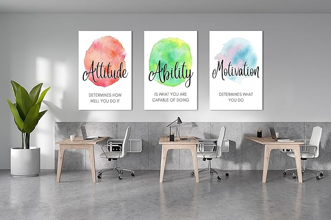 3 Piece Motivational Quotes Abstract Watercolor Canvas Print Pictures Wall Decor, Men Women Inspirational Framed Artwork Home Office Decor 24"x36" x 3 Pcs