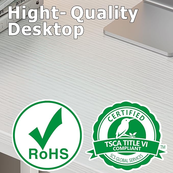 JOISCOPE Home Office Desk with Double Reversible Side Shelves and Headphone Hooks, Small Computer Desk for Working, Gaming, Studying, 40 inches, White