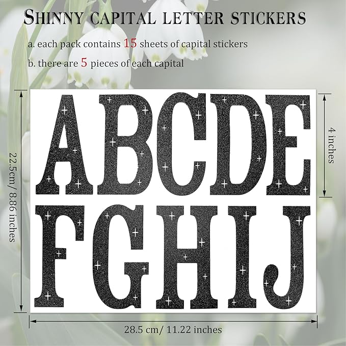 Glitter Bulletin Board Letters 155 Pieces 4 Inch Letter Stickers for Poster Board Stick on Letters for Bulletin Board Display Home School Classroom Decor(Black)