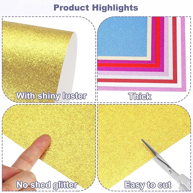 PATIKIL 20Sheets Light Gold Glitter Cardstock, 8.3x11.7 in A4 Glitter Paper Card Stock Shiny Scrapbook 250gsm Sparkly Paper Large Shimmer for Crafts Scrapbook DIY Art Wedding Party