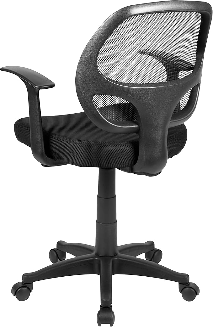 Flash Furniture Mallard Mid-Back Swivel Mesh Office Chair with Padded Seat and T-Arms, Height-Adjustable Ergonomic Padded Office Desk Chair, Black