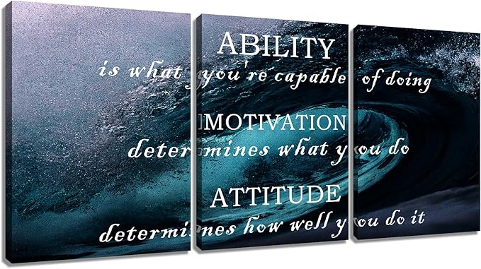 Motivational Wall Art Office Posters Wall Decor InspirationalQuotesPositive Posters Print Ocean Picture Painting Artwork for Home Bedroom Bathroom Wall Decoration Stretched and Framed [36''W x 16''H]