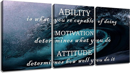 Motivational Wall Art Office Posters Wall Decor InspirationalQuotesPositive Posters Print Ocean Picture Painting Artwork for Home Bedroom Bathroom Wall Decoration Stretched and Framed [36''W x 16''H]