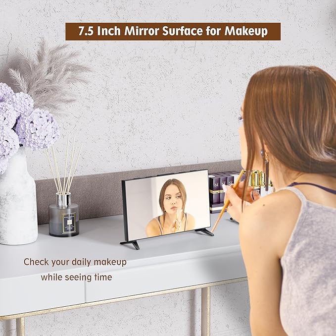 Mirror Digital Loud Alarm Clock,Indoor Temperature,USB Charging Port,Dimmer,Dual Alarms,Adjustable Volum,12/24H,Snooze,Perfect for Bedroom and Living Room (Black+Ice Blue Digit)