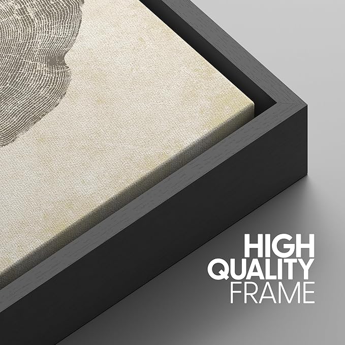 SIGNWIN Framed Canvas Print Wall Art Set Pastel Gray Wood Tree Ring Spirals Nature Abstract Drawings Modern Art Contemporary Minimal for Living Room, Bedroom, Office - 16"x24"x3 Black