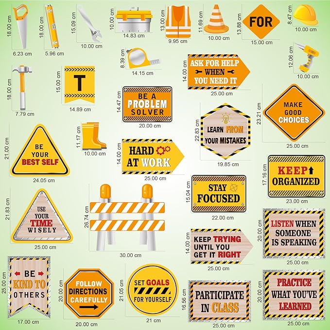 Outus 47 Pcs Construction Bulletin Board Set Construction Cutouts Tools for Success Classroom Decorations for Kid Students Back to School Gifts Birthday Party Supplies