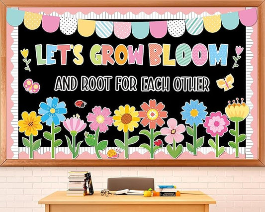 ZOIIWA Spring Bulletin Board Decorations Spring Bloom Flower Classroom Bulletin Board Borders Colorful Floral Butterfly Cutouts for Back to School Birthday Party Supplies School Home Office Wall Decor