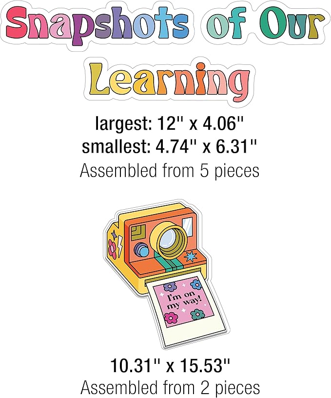 Happily Ever Elementary Retro Remix 83-Piece Snapshots of Our Learning Bulletin Board Set, Banner, Vintage Cameras, Photos, and More Groovy Bulletin Board Decorations for Classroom Decor