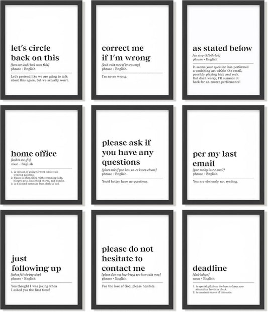 97 Decor Funny Office Decor - Home Office Poster, Funny Work From Home Art Prints, Inspirational Work Quotes Wall Art Motivational Posters for Cubicle Workplace Decorations (8x10 UNFRAMED)