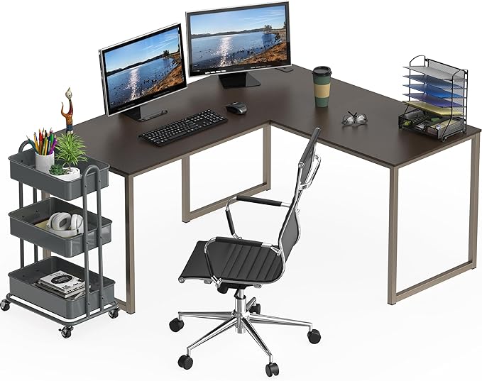 SHW Mission 55 x 60 Inches L-Shape Home Office Computer Desk, Espresso