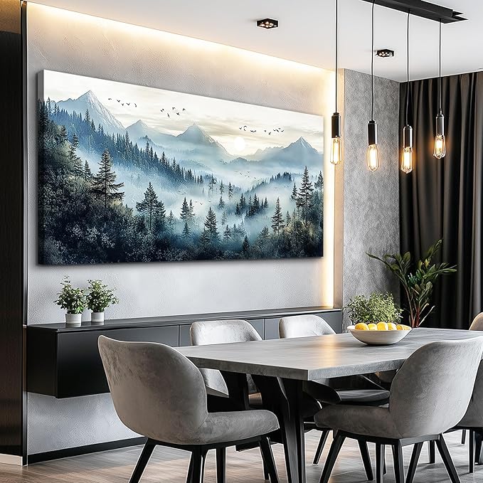 FUHAIHUA Canvas Wall Art For Living Room Large Wall Decor For Office Bedroom Decorations Mountain Landscape Pictures Forest Fog Painting Artwork Room Wall Mural Aesthetic Home Decor 30x60 In