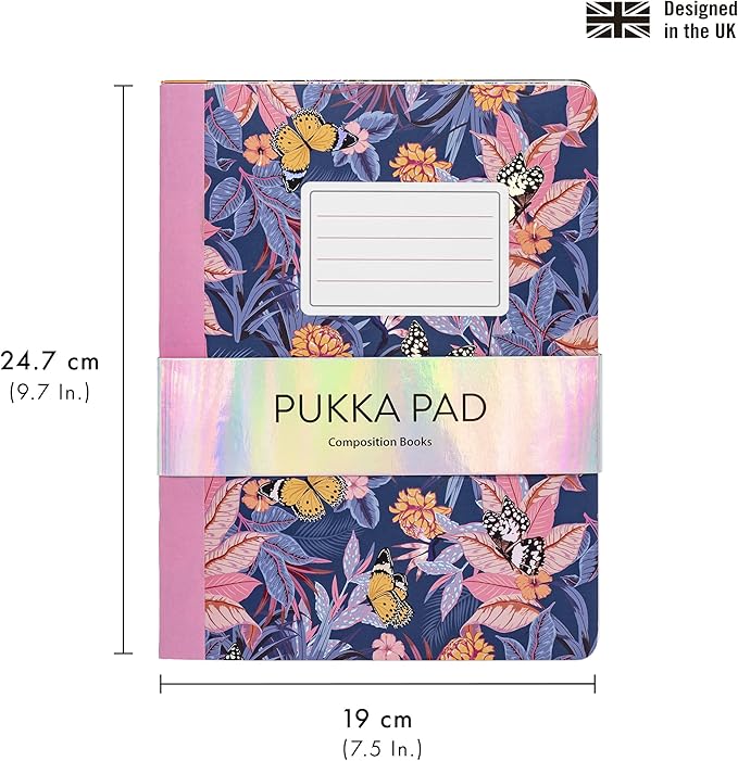 Pukka Pad, Composition Notebooks - 48 Pack of Journals Featuring 140 Pages of College Ruled 80GSM Paper with Sturdy Cover Stock - 9.75 x 7.5in - Bloom