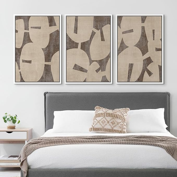 SIGNFORD Framed Wall Art Print Set Geometric Block Abstract Shapes Illustrations Modern Decorative Multicolor Relax/Calm Chic for Living Room, Bedroom, Office - 24"x36"x3 White