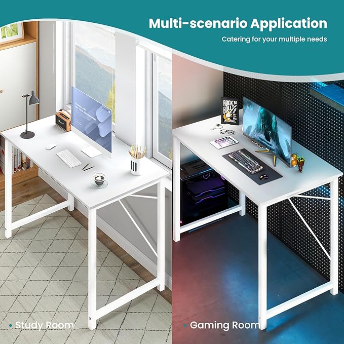 OLIXIS Small Computer Desk for Home Office, 32 Inch White Writing Desk for Small Spaces, Study Table with X-Shaped Reinforcement, Sturdy Bedroom Table with Scratch-Resistant Tabletop & Metal Frame