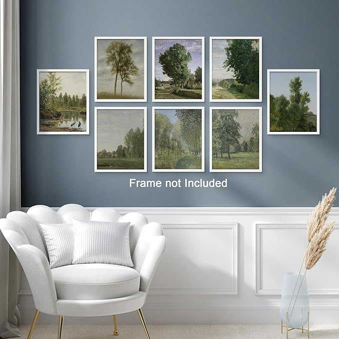 SIGNWIN Adhesive Canvas Poster Bathroom Decor, Wall Art Room Decor Multicolor for Living Room, Bedroom, Office Rustic Green Forest Tree Landscapes Classic Vintage Illustrations Bohemian - 12"x16"x 8