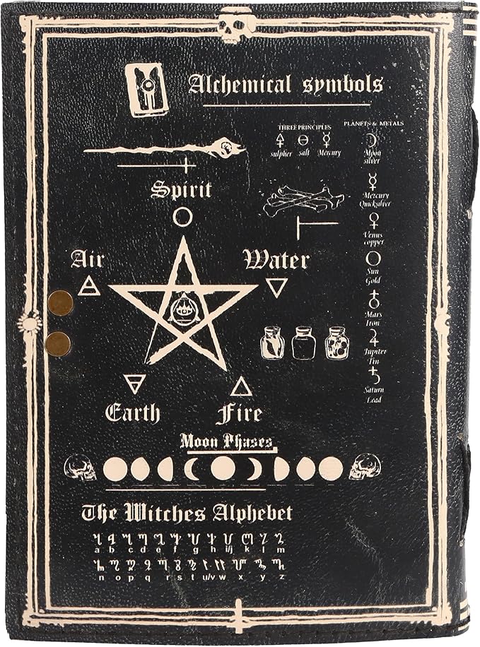 TUZECH Book of Spells Leather Bound Journal Deckle Edge Paper Grimoire Printed Diary Third Eye witchcraft supply and Witch Spell Notebook Antique Vintage Book for Men and Women (The Necromancy)