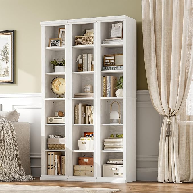 Rresyet Tall Narrow Bookcase, 6-Tier Bookshelf, Modern Open Display Storage Shelf for Living Room, Home Office, Bedroom, White