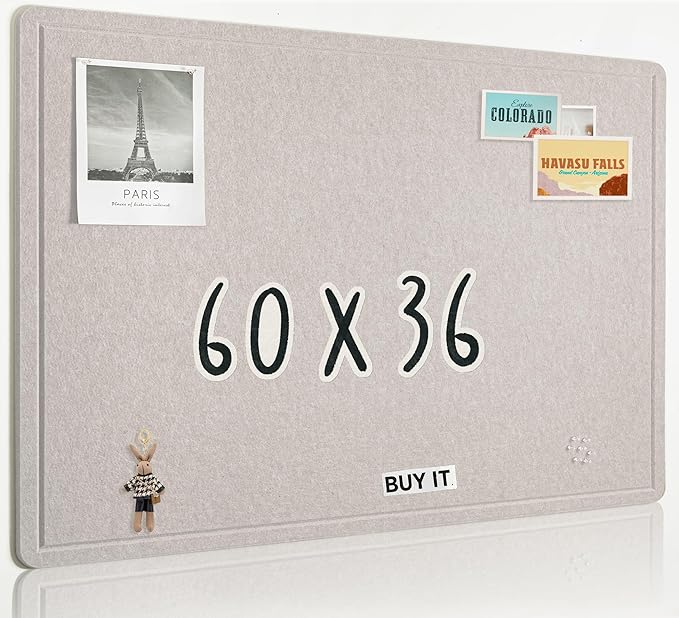 AKTOP Large Cork Bulletin Board, 60" x 36" Foldable Felt Notice Pin Board for Wall, Decorative CorkBoard Photo Display Board with Self-Adhesive Tape for Office, School & Home, 25 Pushpins, Latte