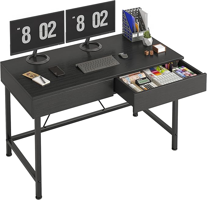 VERMESS Small Desk with Wood Drawers, 40 Inch Computer Desk for Bedroom, Vanity Makeup Desks, Kids Desks for Small Space with Storage for Home Office, Study Writing Simple Computer Table, Black