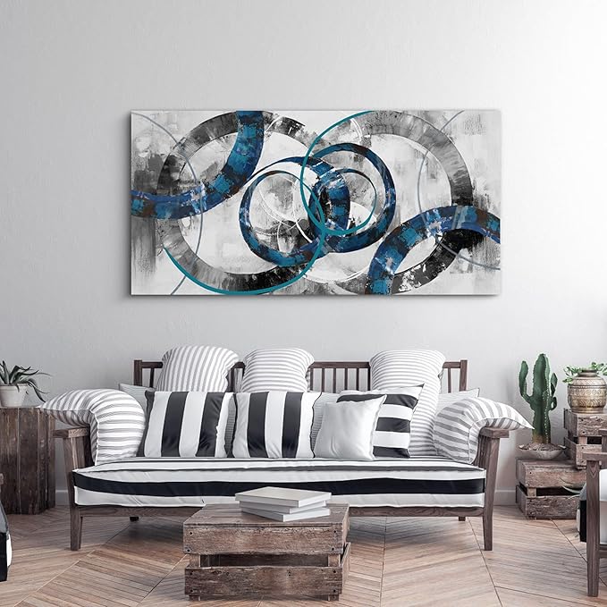 XLSJERST Canvas Wall Art for Living Room - Navy Blue and gray Abstract Picture Modern Paintings Framed Artwork for Bedroom Office Home Decor