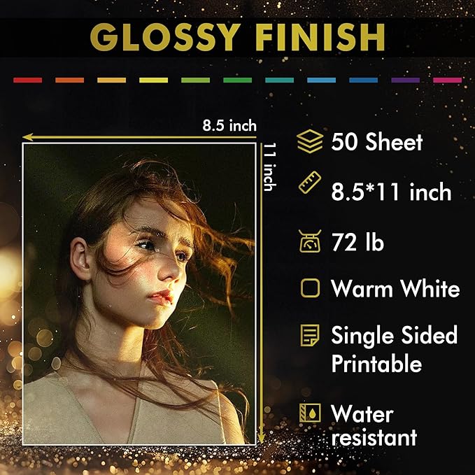 A-SUB Premium Photo Paper High Glossy 8.5x11 Inch 72lb for Inkjet Printers 50 Sheets, Single Sided