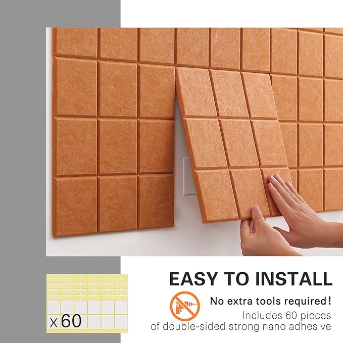 Large Cork Board, 12 Pack Felt Wall Tiles with Safe Removable Adhesive, Bulletin Board for Office, Pin Tack Corkboard for Quilting Design & Dart Wall Protector 48" x 36" - Goldenrod