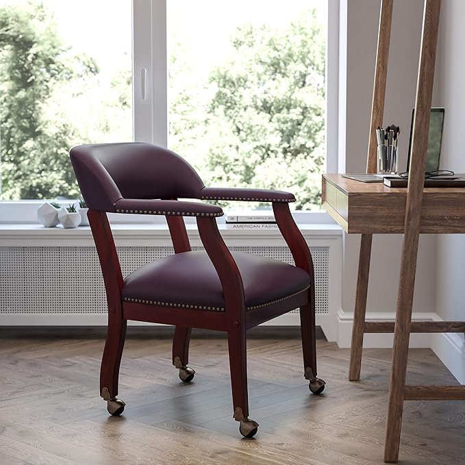 Flash Furniture Diamond Burgundy LeatherSoft Conference Chair with Accent Nail Trim and Casters