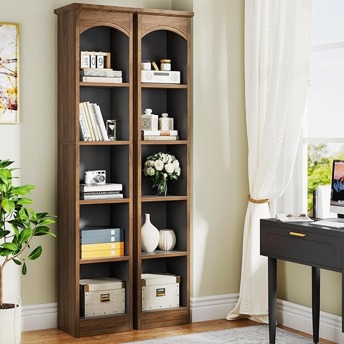 Tribesigns 70.9-Inch Tall Narrow Bookcase, 5-Tier Cube Bookshelf with Storage, Modern Slim Corner Display Shelves for Home Office, Living Room, Walnut Brown