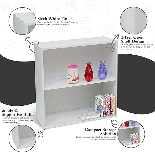 Kings Brand Furniture White Wood 2-Tier Shelf Bookcase Storage Organizer