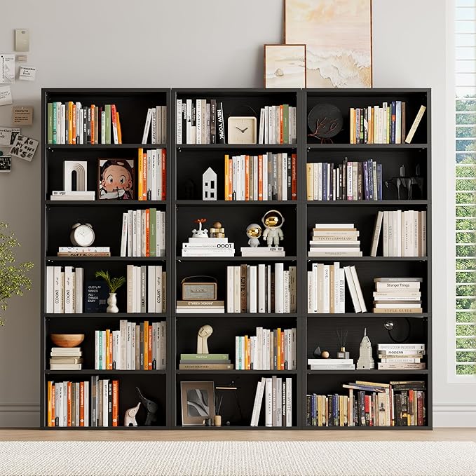 YESHOMY Industrial 6 Tier Bookcase, 71" Tall Black Bookshelves Open Frame, Basic Floor Standing Bookcases & Bookshelf for Home Office, Living Room, Bed Room